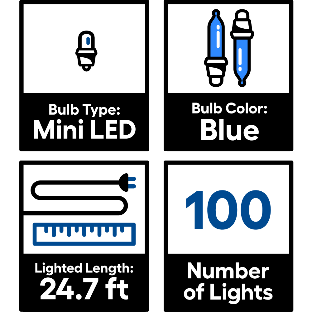 slide 5 of 6, GE 100-Count StayBright Blue LED String Christmas Lights, 1 ct