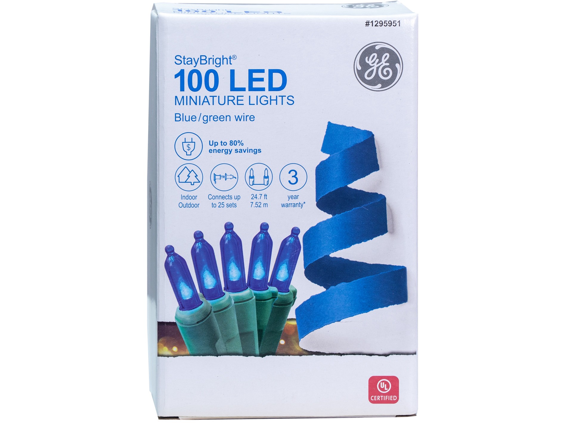 slide 6 of 6, GE 100-Count StayBright Blue LED String Christmas Lights, 1 ct