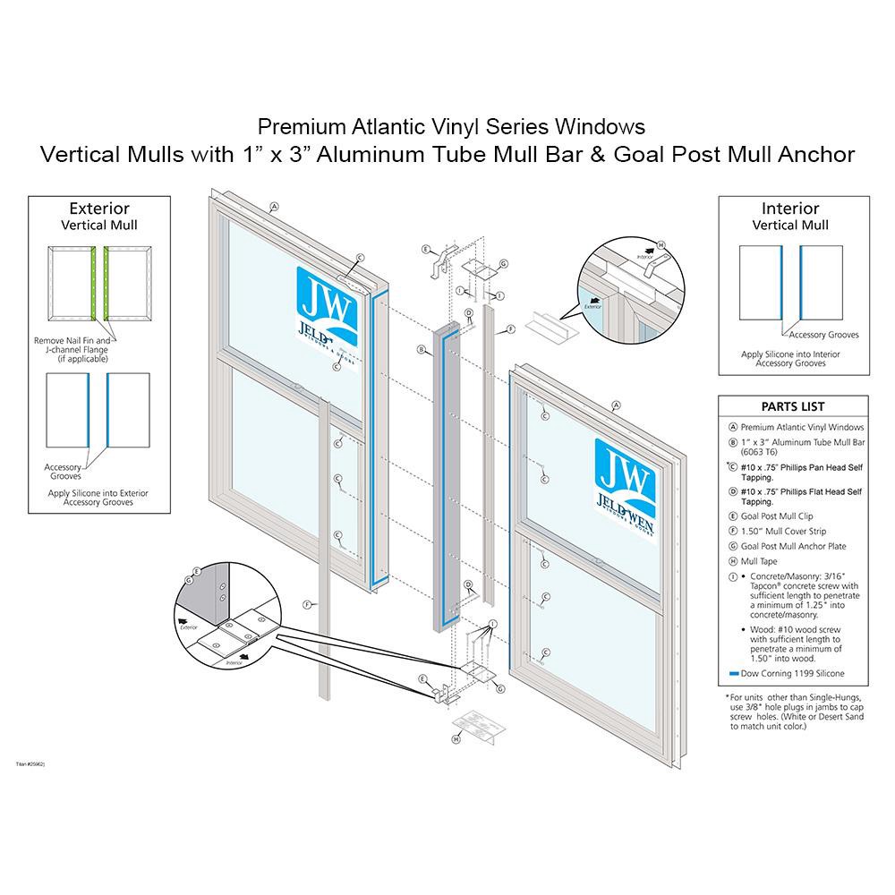 slide 1 of 1, JELD-WEN 59.5-in White Vinyl Window Joining Kit with Mull bar and clips, 1 ct