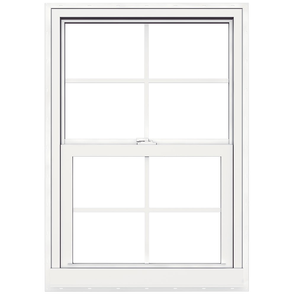 slide 2 of 6, JELD-WEN Premium Atlantic Vinyl 23-1/2-in x 35-1/2-in White Exterior Vinyl New Construction Single Hung Window Impact Resistant Low-E Double Pane Glass with Grids, (Half Screen Included) Hurricane Approved, 1 ct
