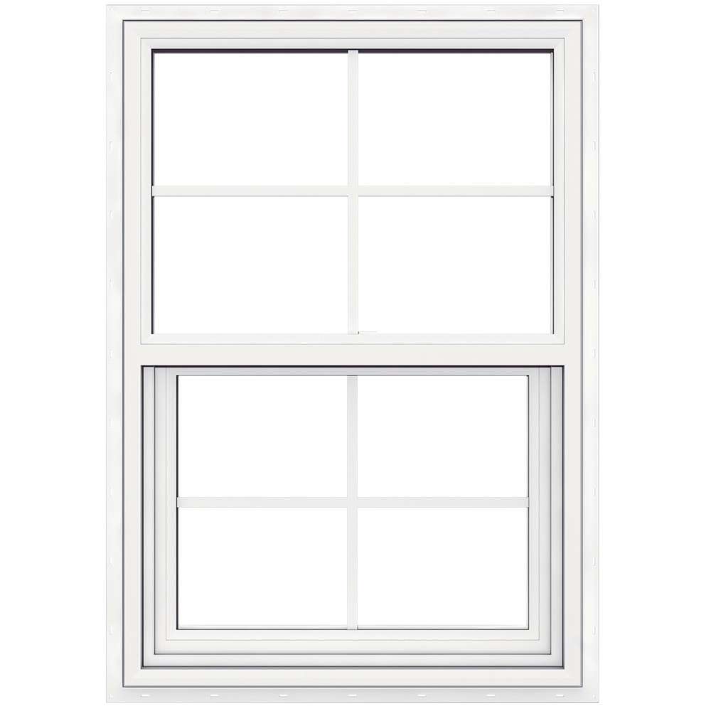 slide 1 of 6, JELD-WEN Premium Atlantic Vinyl 23-1/2-in x 35-1/2-in White Exterior Vinyl New Construction Single Hung Window Impact Resistant Low-E Double Pane Glass with Grids, (Half Screen Included) Hurricane Approved, 1 ct