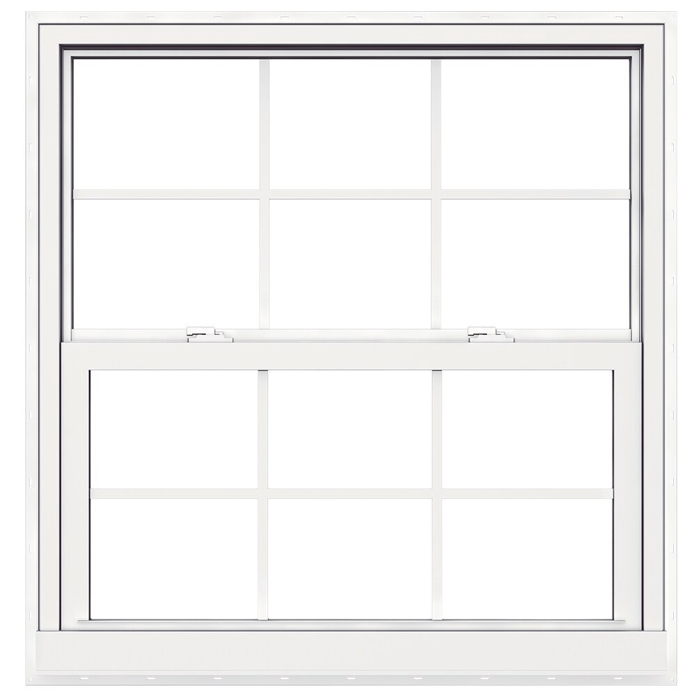 slide 2 of 6, JELD-WEN Premium Atlantic Vinyl 35-1/2-in x 35-1/2-in White Exterior Vinyl New Construction Single Hung Window Impact Resistant Low-E Double Pane Glass with Grids, (Half Screen Included) Hurricane Approved, 1 ct