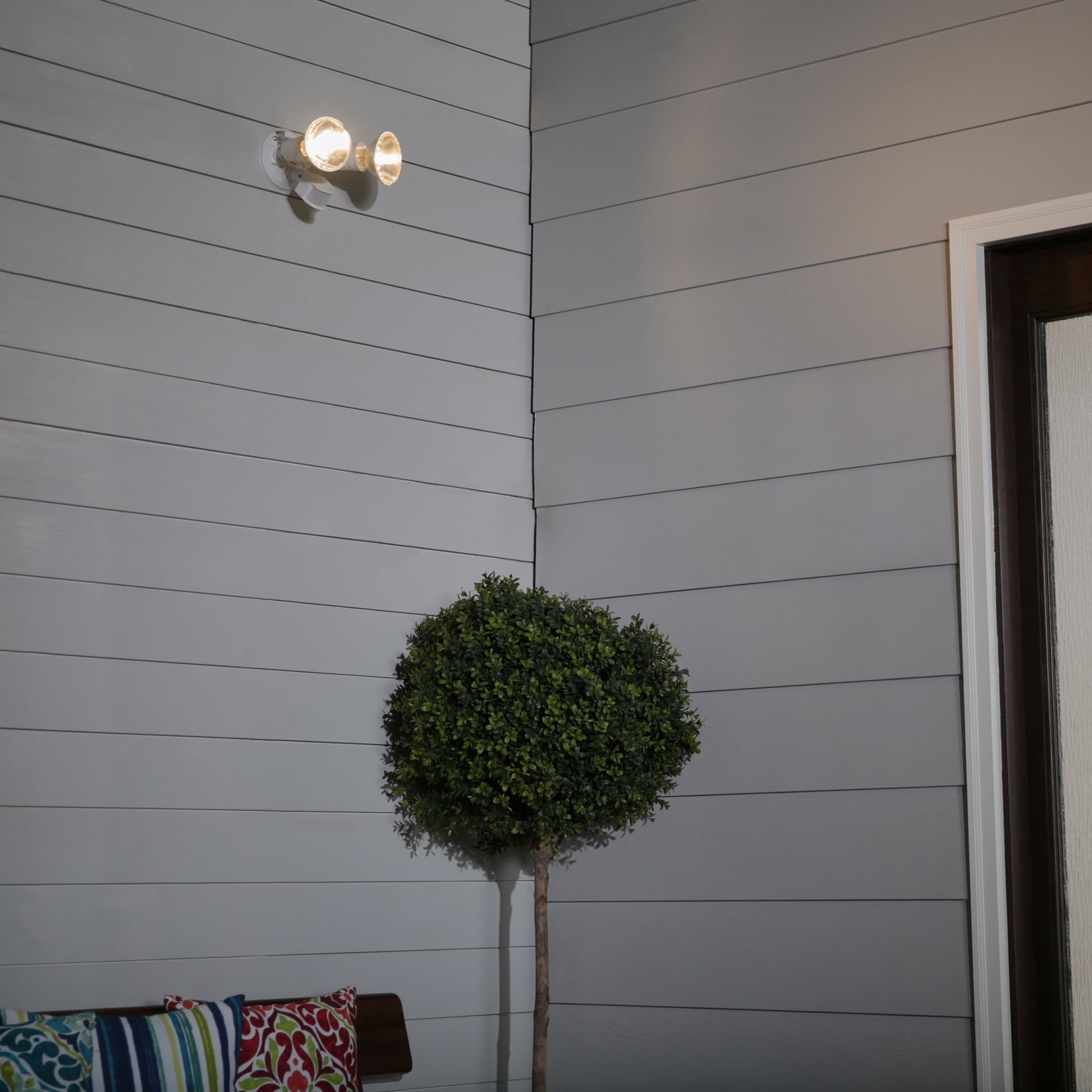 slide 2 of 6, Utilitech 110 -Degree 120 -Wattage Equivalent Hardwired Halogen white 2 -Head Motion-Activated Flood Light with Timer, 1 ct