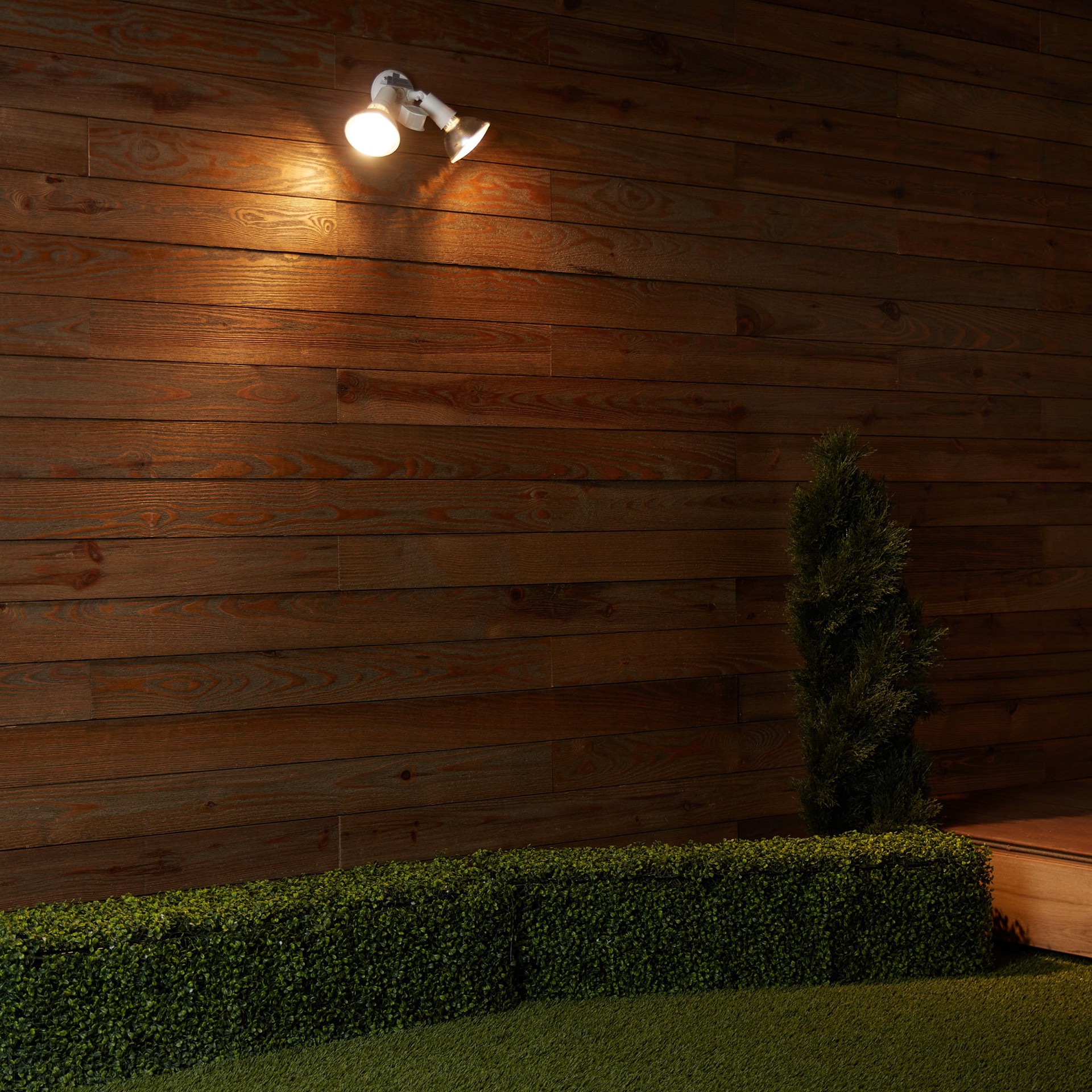 slide 6 of 6, Utilitech 110 -Degree 120 -Wattage Equivalent Hardwired Halogen white 2 -Head Motion-Activated Flood Light with Timer, 1 ct