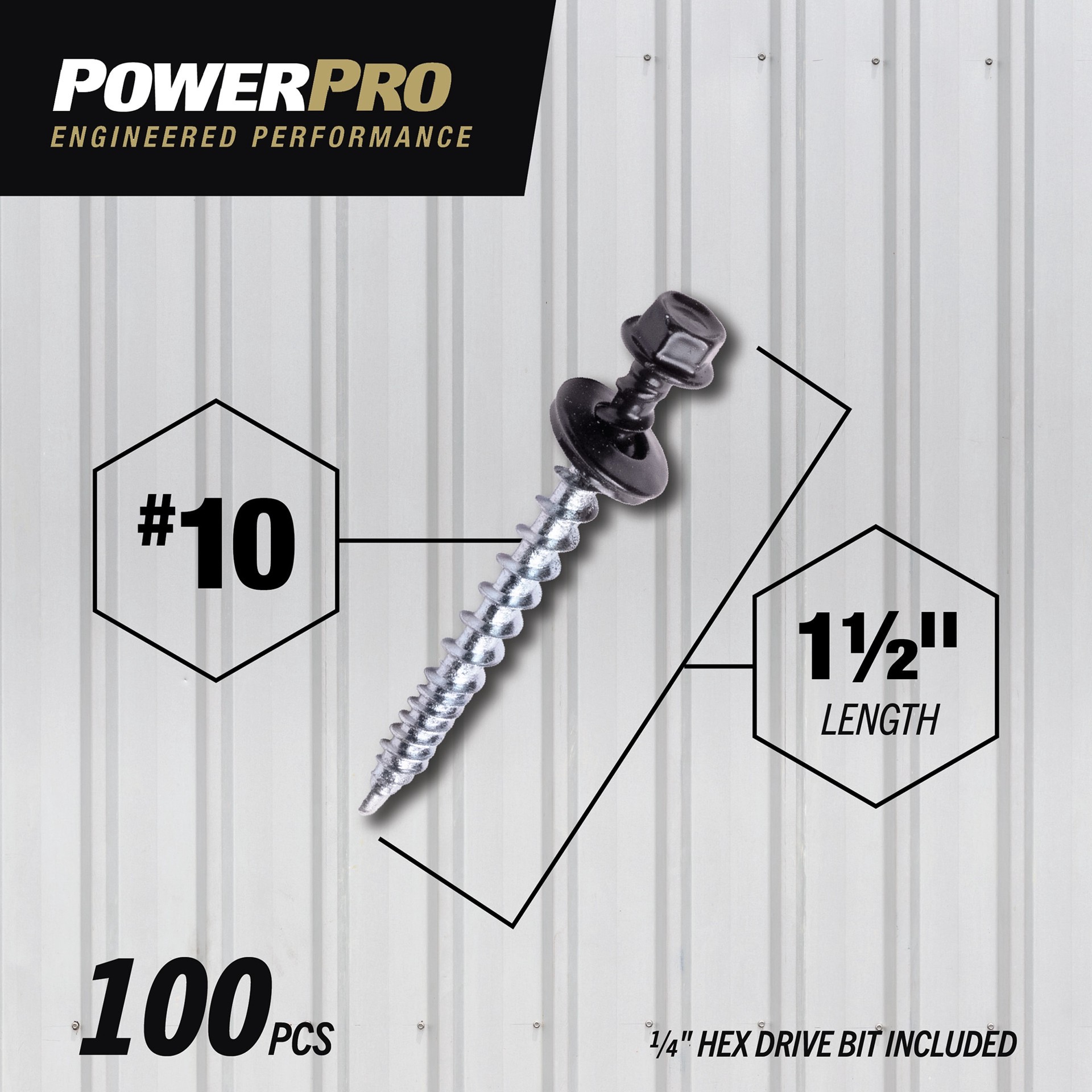 slide 2 of 6, Power Pro #10 x 1-1/2-in Black Powder coating Self-drilling Roofing Screws 100 -Count, 1 ct