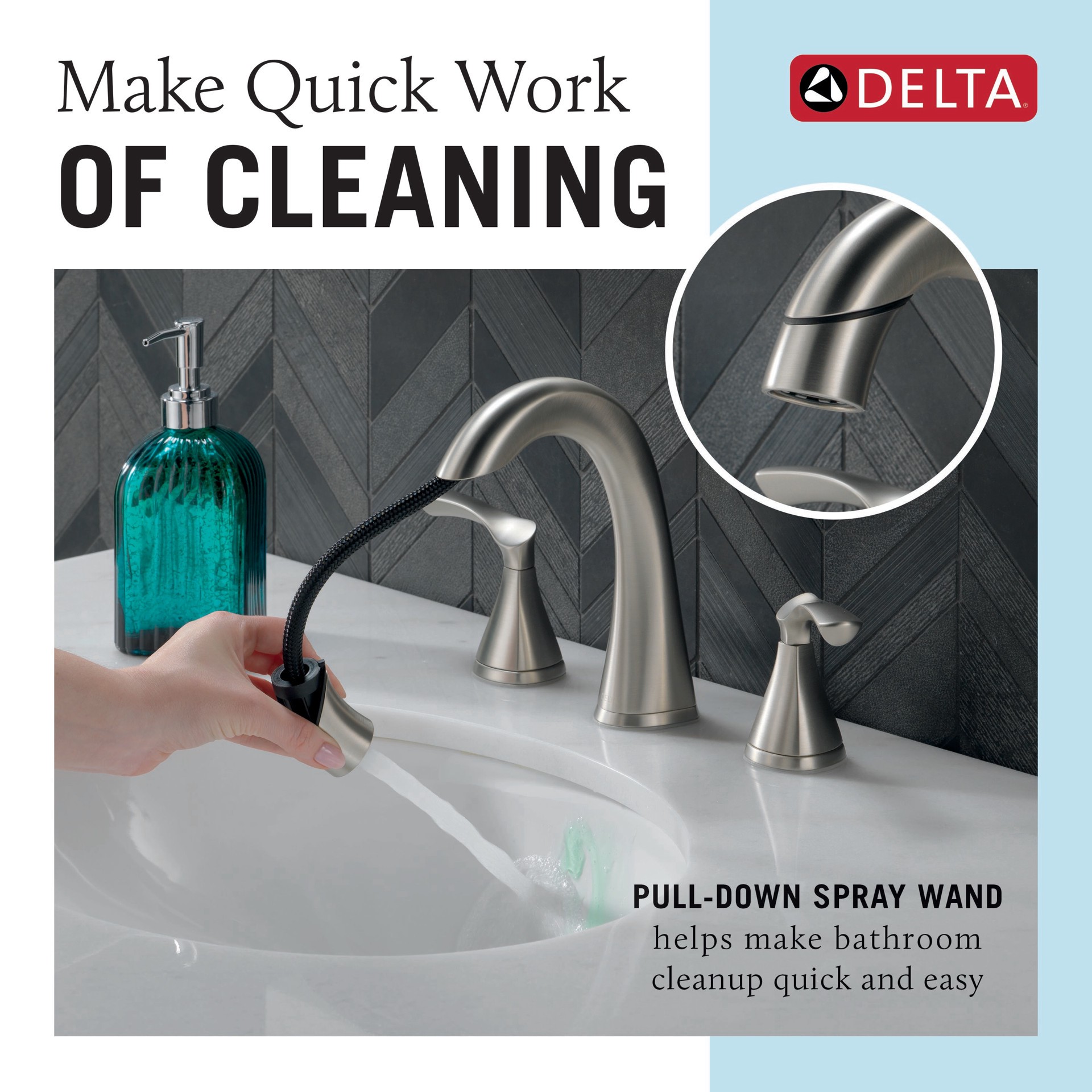 slide 3 of 6, Delta Sandover Pulldown Spotshield Brushed Nickel Widespread 2-handle WaterSense Mid-arc Residential Handle Pull-down Bathroom Sink Faucet with Drain, 1 ct