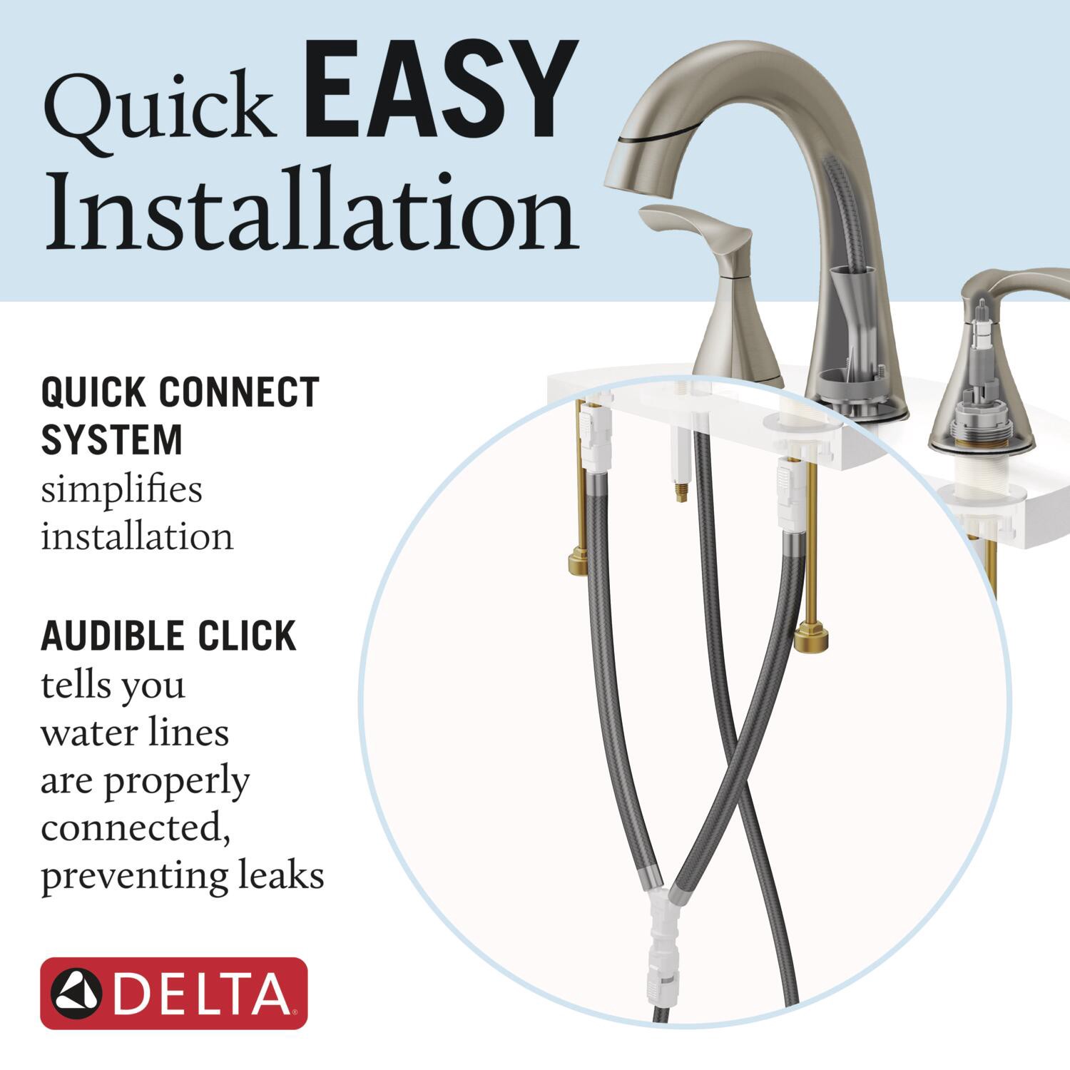 slide 6 of 6, Delta Sandover Pulldown Spotshield Brushed Nickel Widespread 2-handle WaterSense Mid-arc Residential Handle Pull-down Bathroom Sink Faucet with Drain, 1 ct
