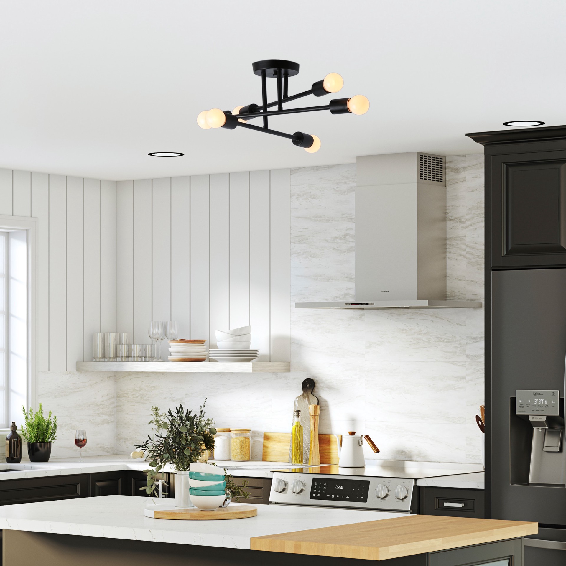 slide 2 of 6, Origin 21 Shaye 6 -Light 17-in Matte Black Semi Flush Mount Light, 1 ct