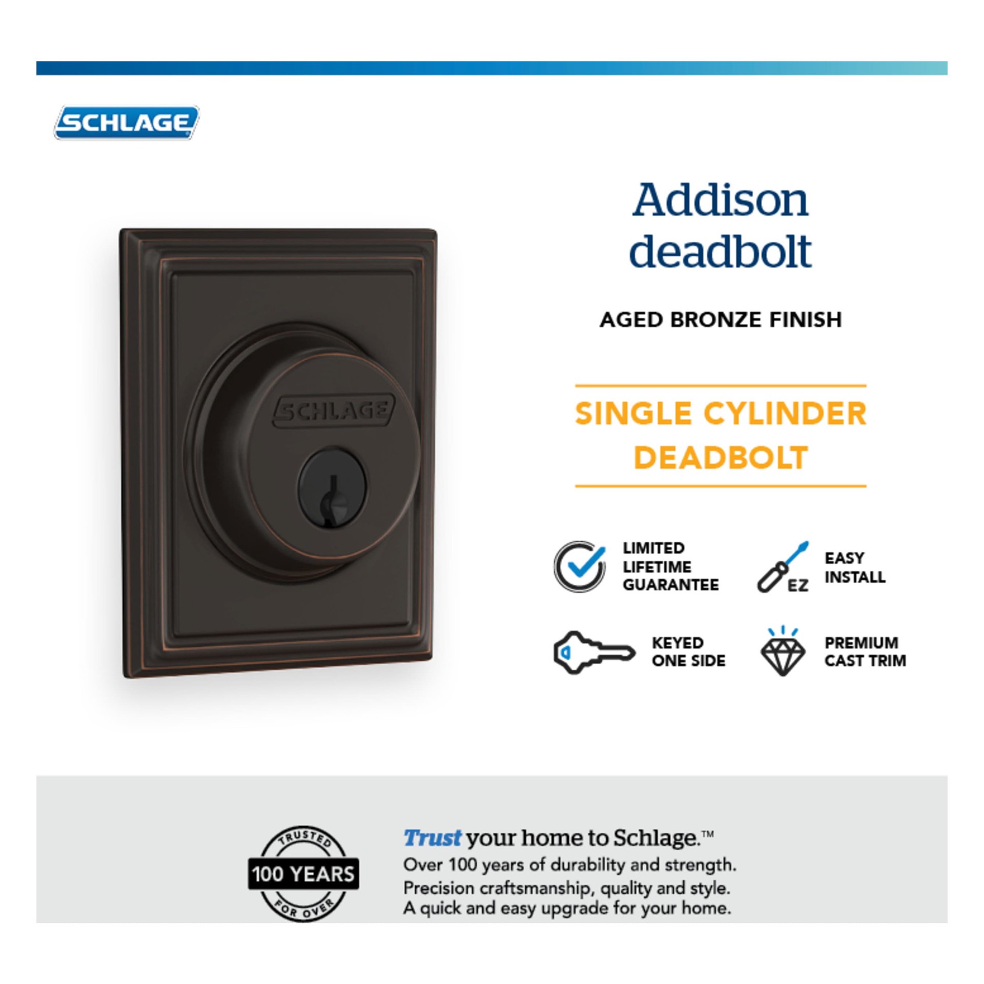 slide 6 of 6, Schlage Single Cylinder Aged Bronze Single Cylinder Deadbolt, 1 ct