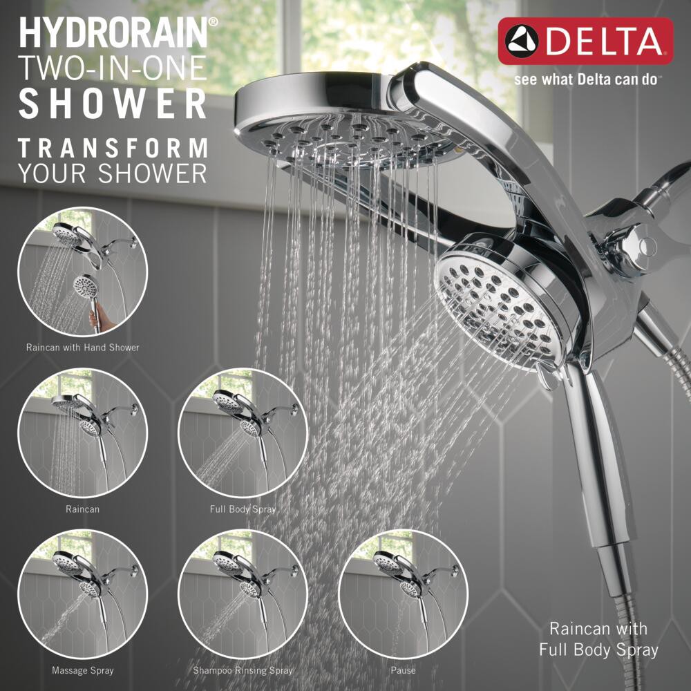 slide 5 of 6, Delta HydroRain 4.0 -Spray Chrome 6-in Round Rain Shower Head with Handheld Combo 2.5 GPM, 1 ct