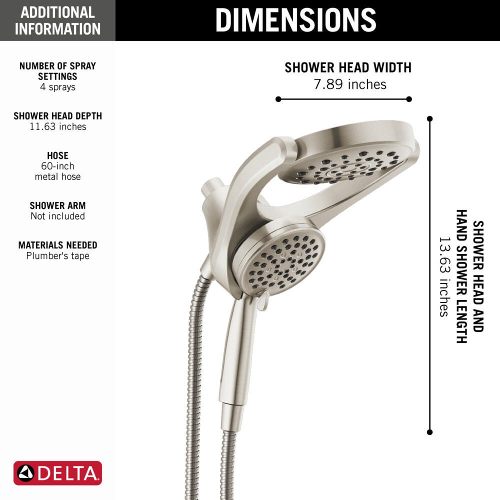 slide 3 of 6, Delta HydroRain 4.0 -Spray Spotshield Brushed Nickel 6-in Round Rain Shower Head with Handheld Combo 2.5 GPM, 1 ct