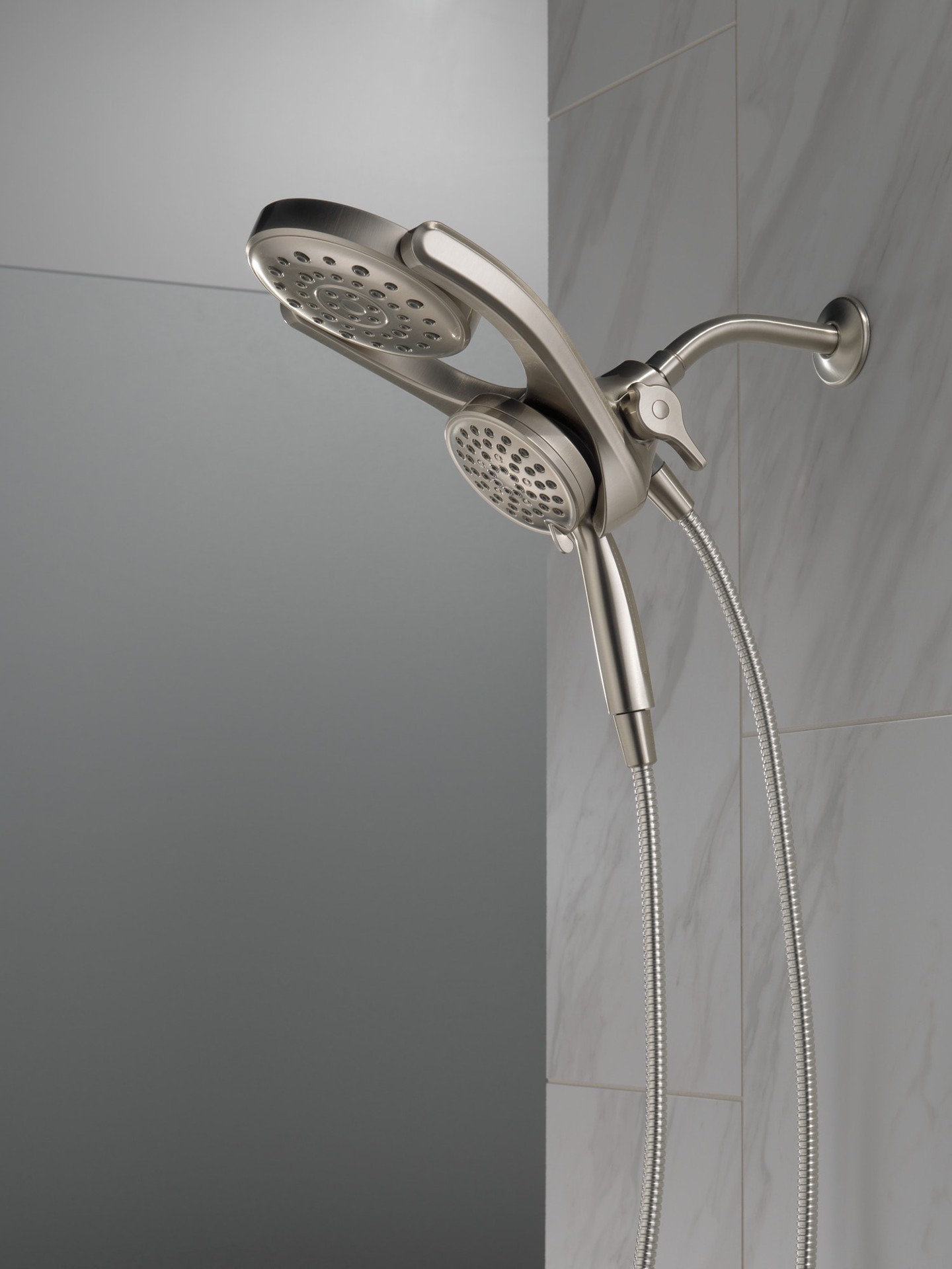 slide 6 of 6, Delta HydroRain 4.0 -Spray Spotshield Brushed Nickel 6-in Round Rain Shower Head with Handheld Combo 2.5 GPM, 1 ct