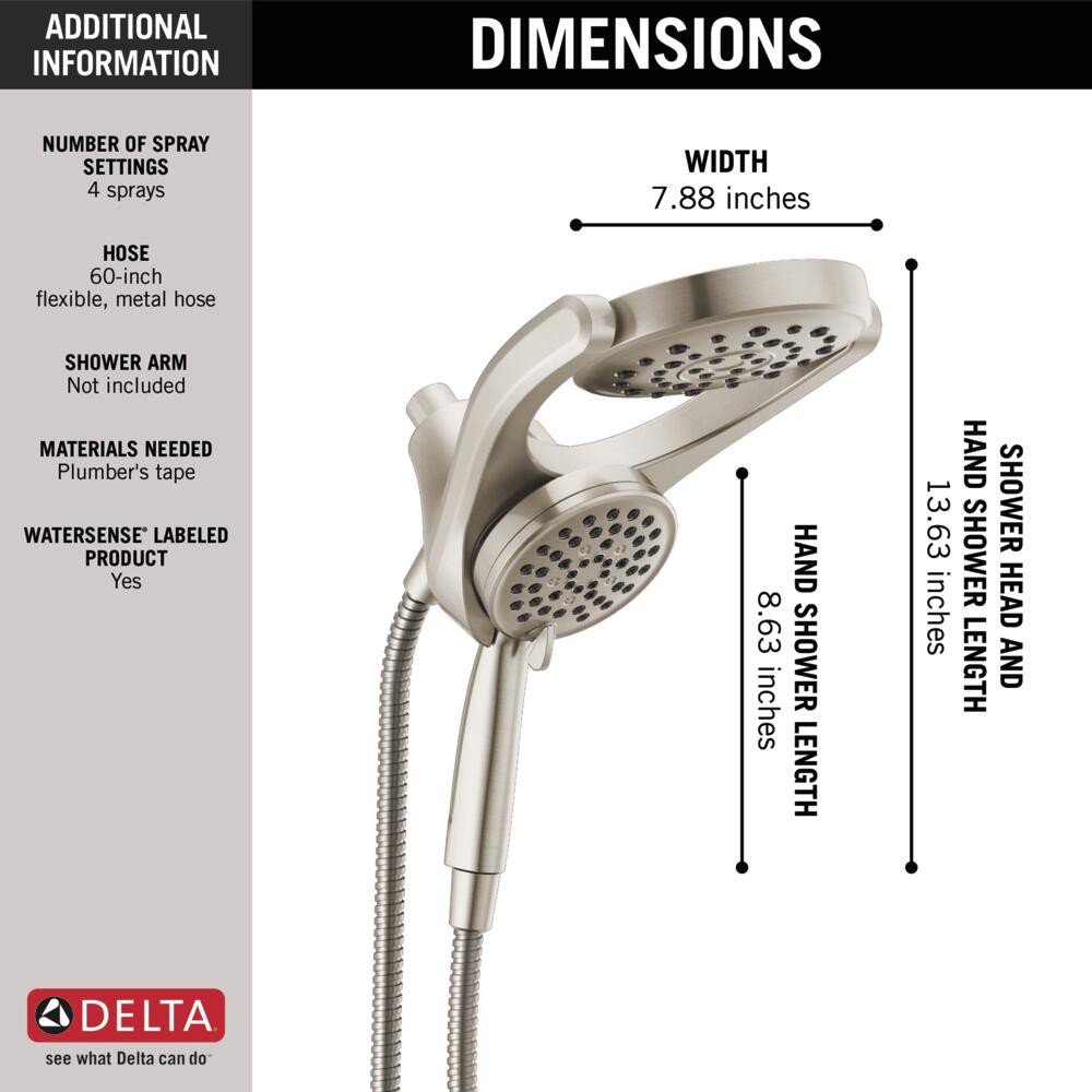 slide 3 of 6, Delta HydroRain 4.0 -Spray Spotshield Brushed Nickel 6-in Round Rain Shower Head with Handheld Combo 1.75 GPM, 1 ct