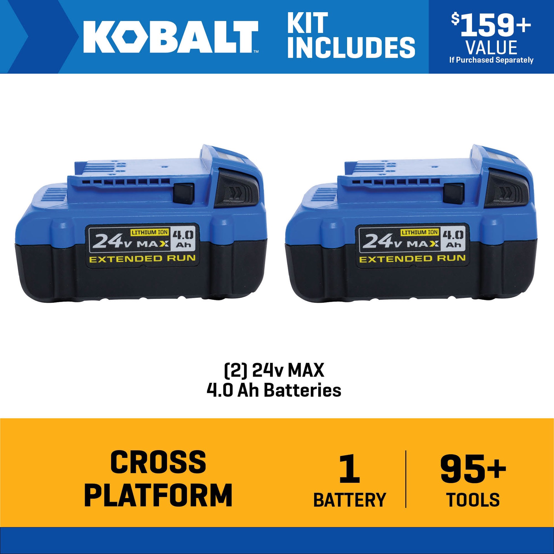 slide 5 of 6, Kobalt 24 -Volt 2 -Pack Lithium-ion ( 4 Ah 4 Ah Battery ), 1 ct