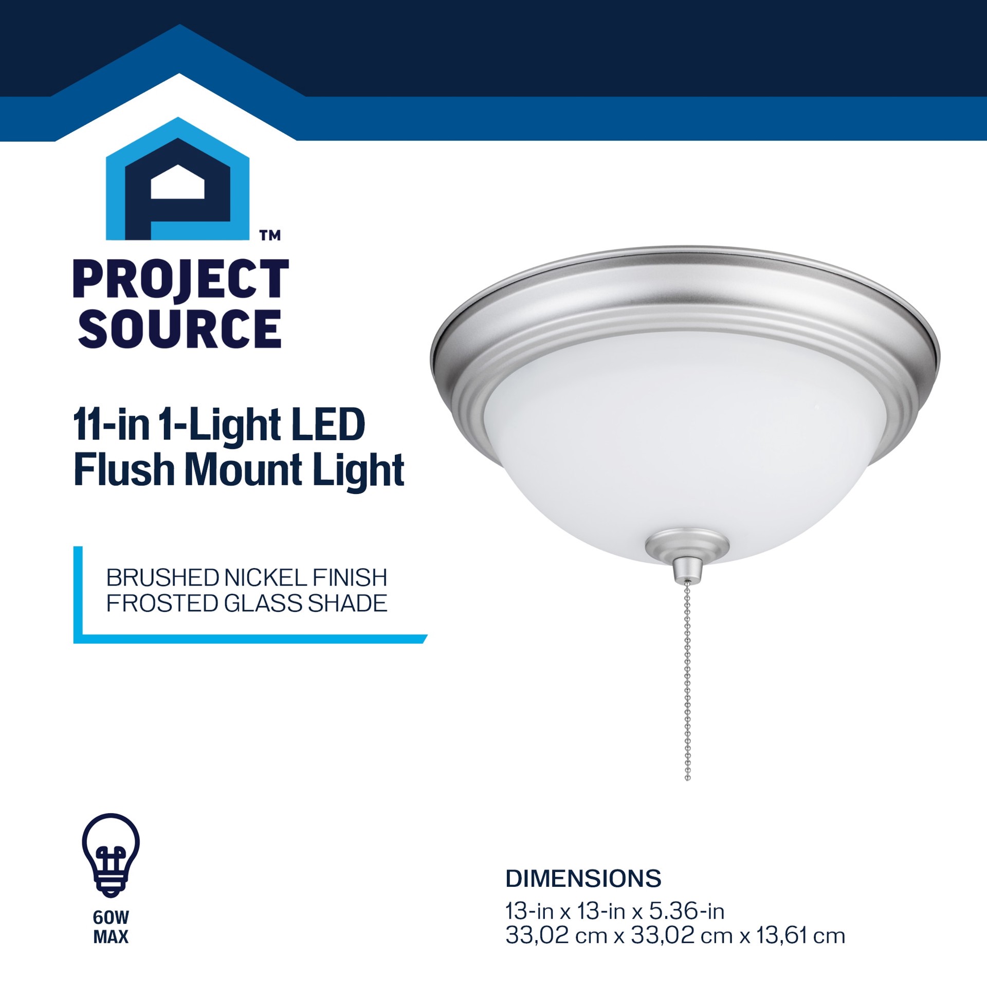 slide 3 of 6, Project Source 1 -Light 11-in Brushed Nickel Flush Mount Light, 1 ct