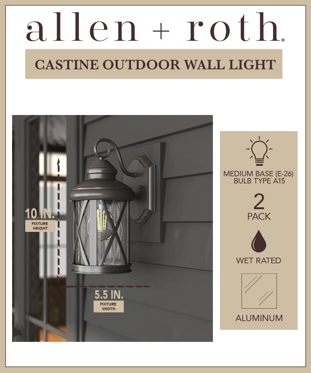 slide 5 of 6, allen + roth Castine 2 -Pack 1 -Light 10-in H Oil-rubbed Bronze Hardwired Outdoor Wall Light, 1 ct
