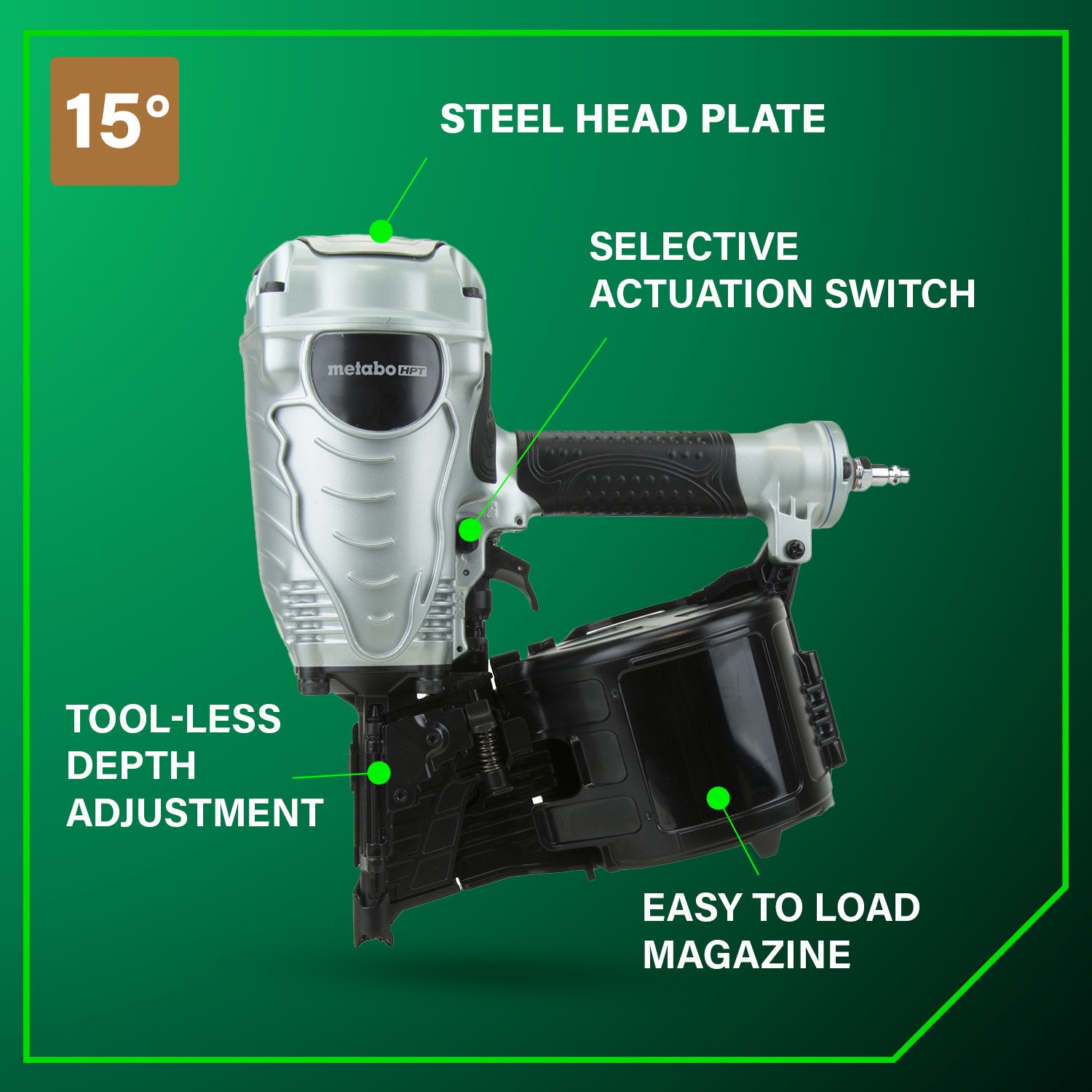 slide 4 of 6, Metabo HPT 3.5-in 15 -Degree Pneumatic Clip head/Roundhead Framing Nailer, 1 ct