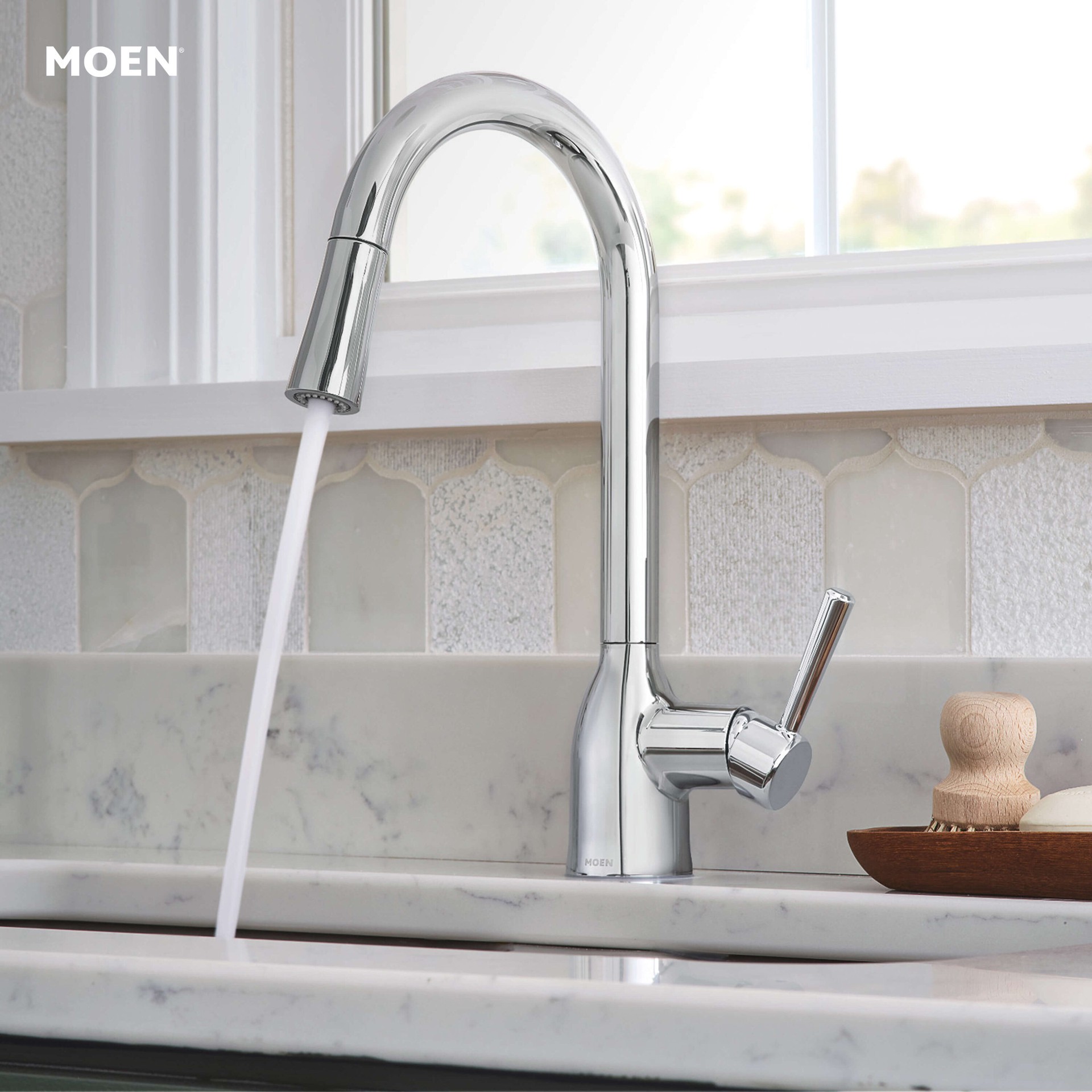 slide 4 of 6, Moen Adler Chrome Single Handle Deck-mount Pull-down Kitchen Faucet with Sprayer (Includes Deck Plate), 1 ct