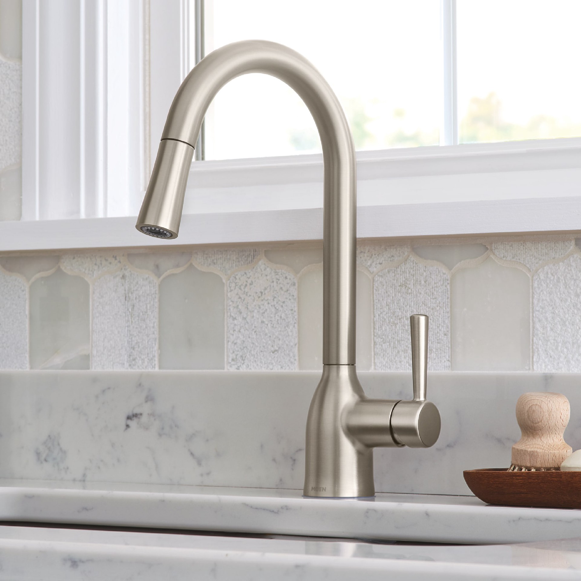 slide 1 of 6, Moen Adler Spot Resist Stainless Single Handle Deck-mount Pull-down Kitchen Faucet with Sprayer (Includes Deck Plate), 1 ct