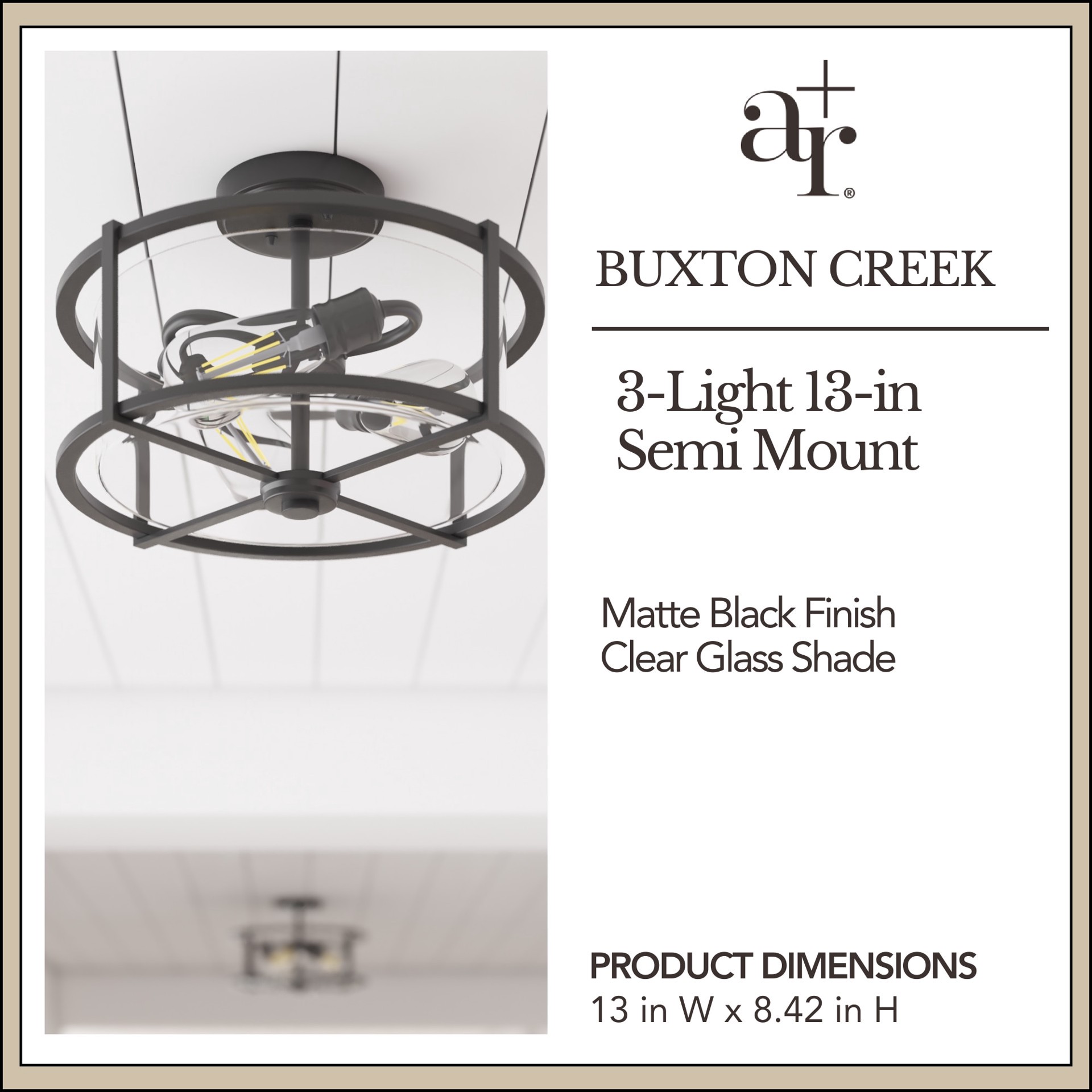 slide 3 of 6, allen + roth Buxton Creek 3 -Light 13-in Matte Black Semi Flush Mount Light, 1 ct
