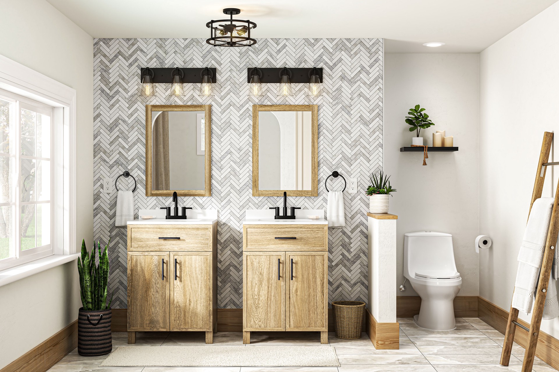 slide 1 of 6, allen + roth Buxton Creek 3 -Light 13-in Matte Black Semi Flush Mount Light, 1 ct