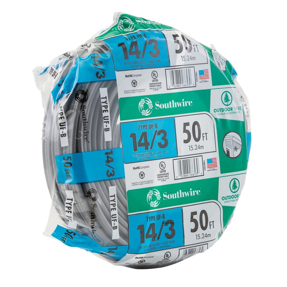 slide 3 of 6, Southwire 50-ft 14 / 3 Solid UF-B Wire W/G ( By-the-roll ), 1 ct