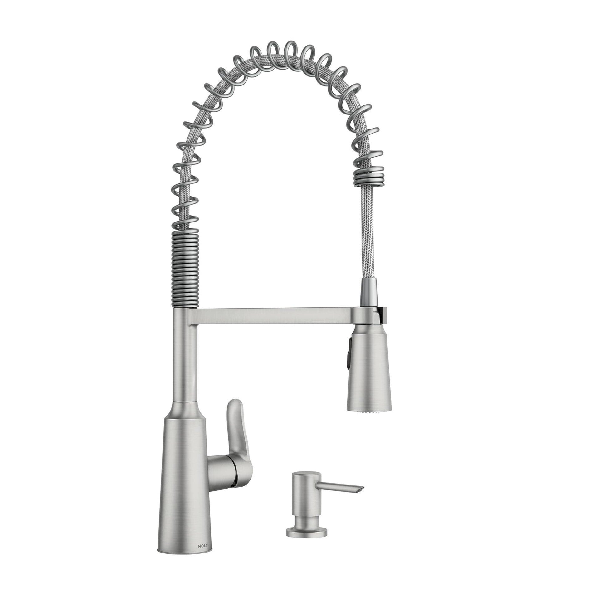 slide 2 of 6, Moen Edwyn Spot Resist Stainless Single Handle Deck-mount Pull-down Kitchen Faucet with Sprayer (Includes Deck Plate) (Includes Soap Dispenser), 1 ct