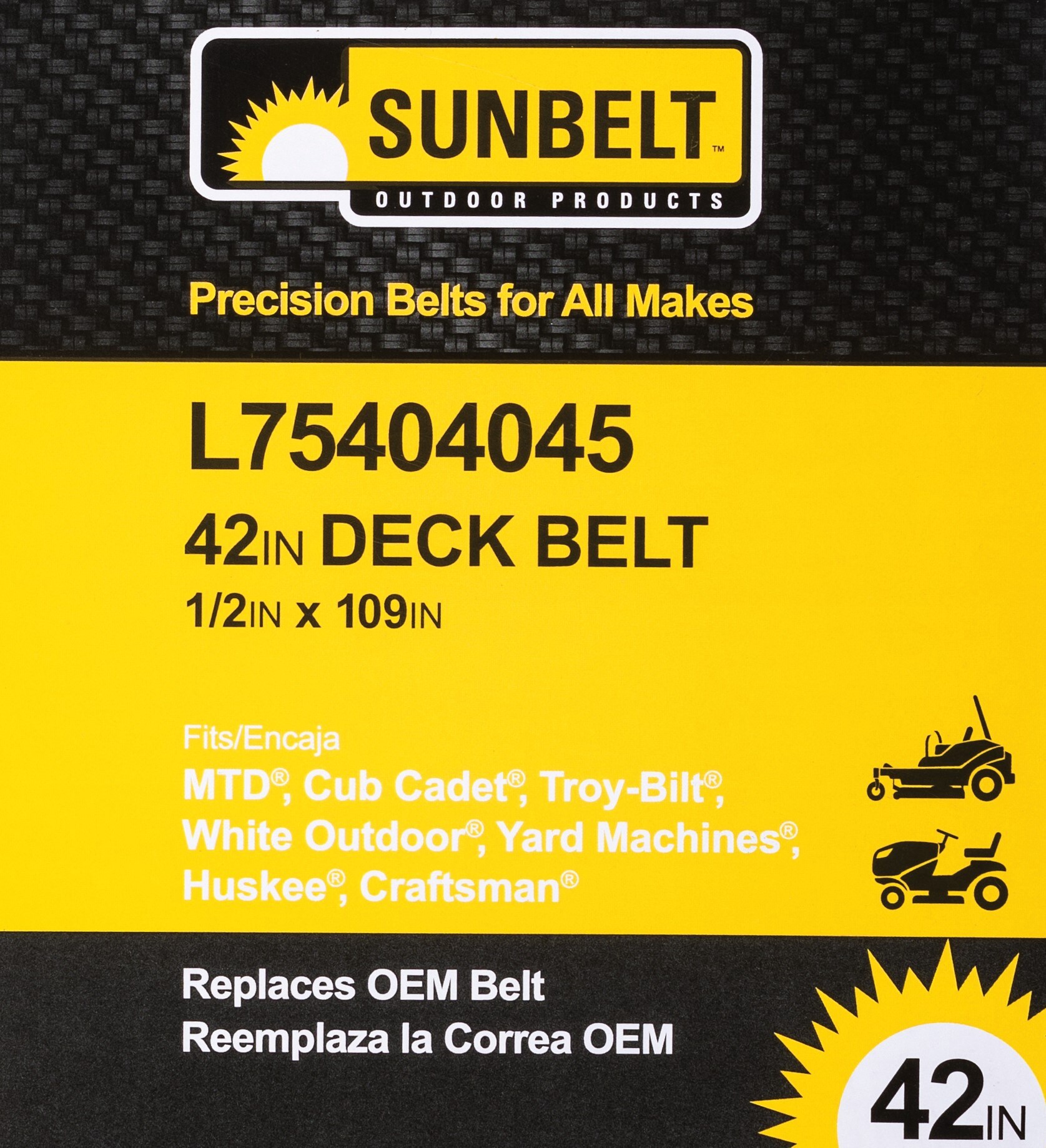 slide 5 of 6, Sunbelt 1/2-in x 109-in Deck Belt, for 42-in Multiple, Replaces OEM Part Number 75404045, 95404045, 754-04045, 954-04046, 1 ct