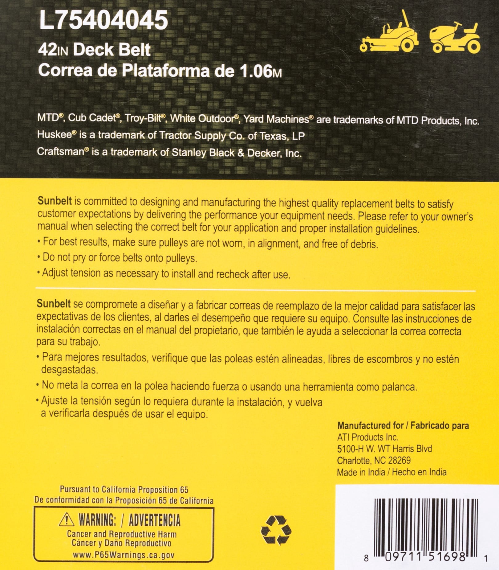 slide 6 of 6, Sunbelt 1/2-in x 109-in Deck Belt, for 42-in Multiple, Replaces OEM Part Number 75404045, 95404045, 754-04045, 954-04046, 1 ct