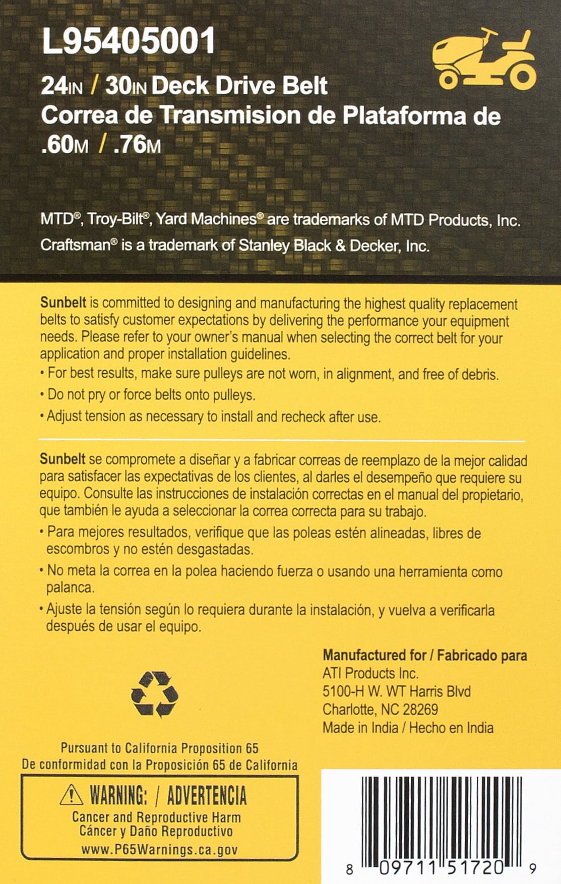 slide 6 of 6, Sunbelt 1/2-in x 43.5-in Deck/Drive Belt, for 24-in,30-in Riding Mower/Tractors, Replaces OEM Part Number 75405001, 95405001, 754-05001, 954-05002, 1 ct