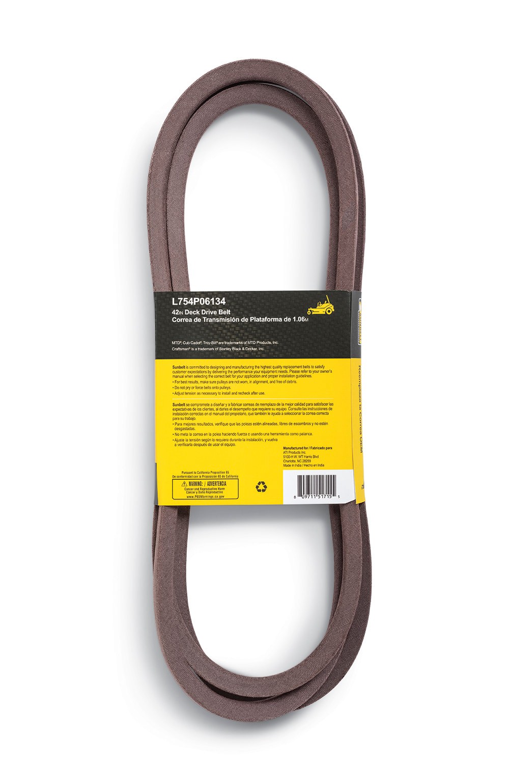slide 2 of 6, Sunbelt 1/2-in x 117-in Deck/Drive Belt, for 42-in Zero-turn Mowers, Replaces OEM Part Number 75406143, 754p06134, 754-06143, 754-p06135, 1 ct
