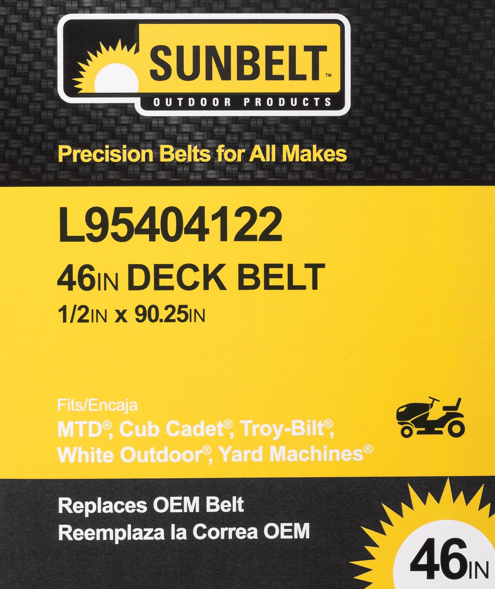 slide 5 of 6, Sunbelt 1/2-in x 90.25-in Deck Belt, for 46-in Riding Mower/Tractors, Replaces OEM Part Number 75404122, 95404122, 754-04122, 954-04123, 1 ct