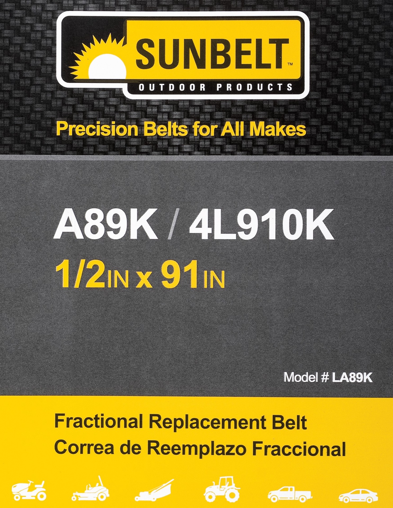slide 5 of 6, Sunbelt 1/2-in x 91-in Deck/Drive Belt, Multiple, Replaces OEM Part Number A89K, 4L910K, 1 ct