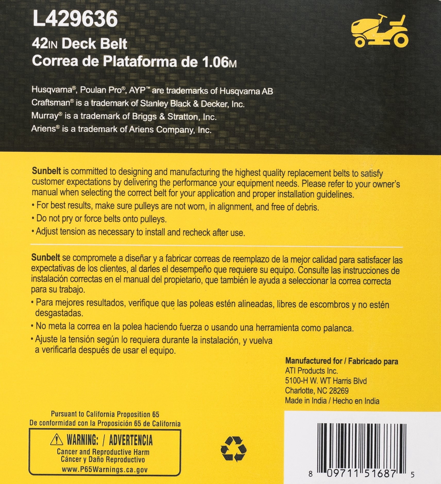 slide 6 of 6, Sunbelt 1/2-in x 101.5-in Deck Belt, for 42-in Riding Mower/Tractors, Replaces OEM Part Number 429636, 21547238, 532429636, 1 ct