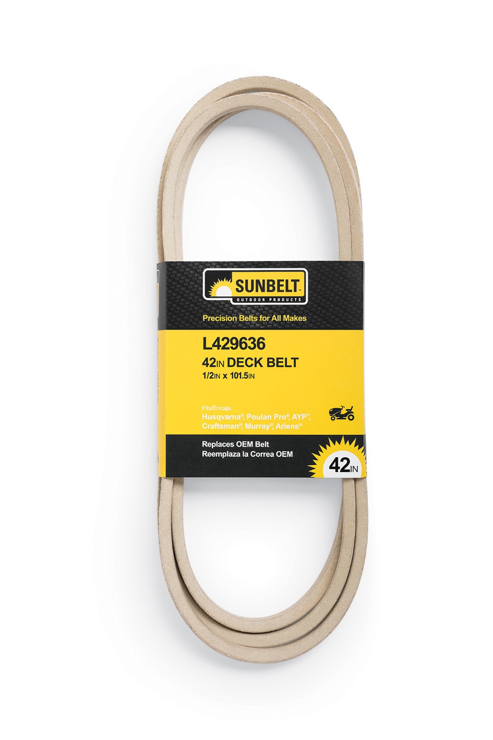 slide 1 of 6, Sunbelt 1/2-in x 101.5-in Deck Belt, for 42-in Riding Mower/Tractors, Replaces OEM Part Number 429636, 21547238, 532429636, 1 ct