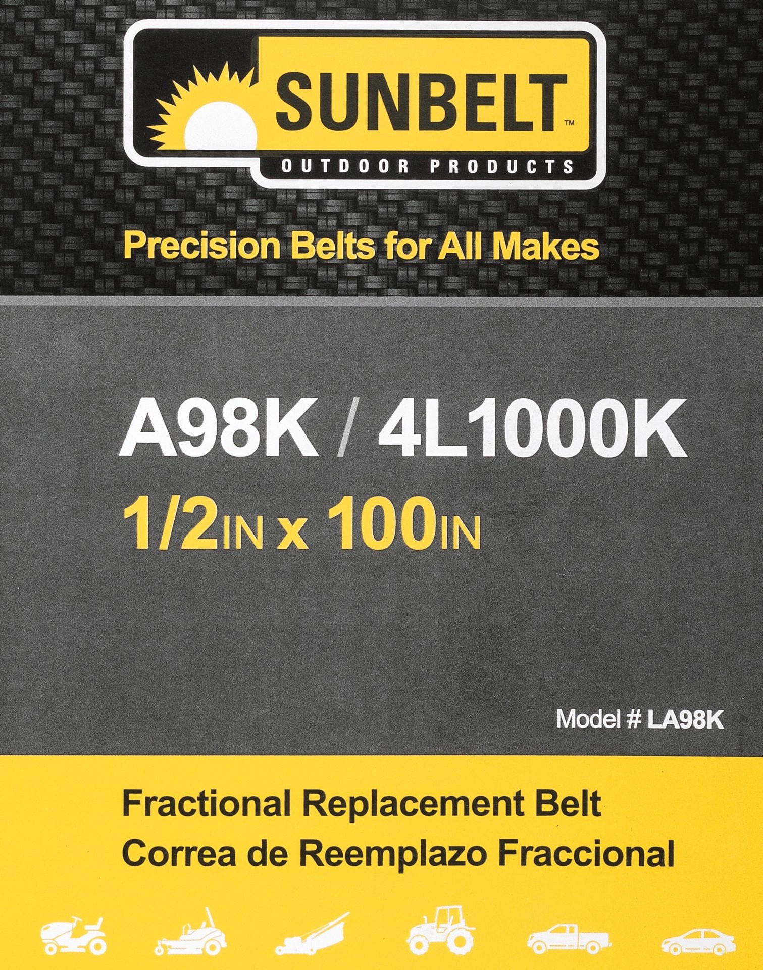 slide 5 of 6, Sunbelt 1/2-in x 100-in Deck/Drive Belt, Multiple, Replaces OEM Part Number A98K, 4L900K, 1 ct