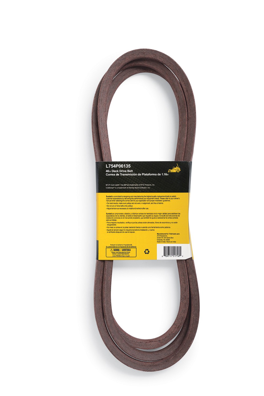 slide 2 of 6, Sunbelt 1/2-in x 120.8-in Deck/Drive Belt, for 46-in Zero-turn Mowers, Replaces OEM Part Number 75406135, 754p06135, 754-06135, 754-p06136, 1 ct