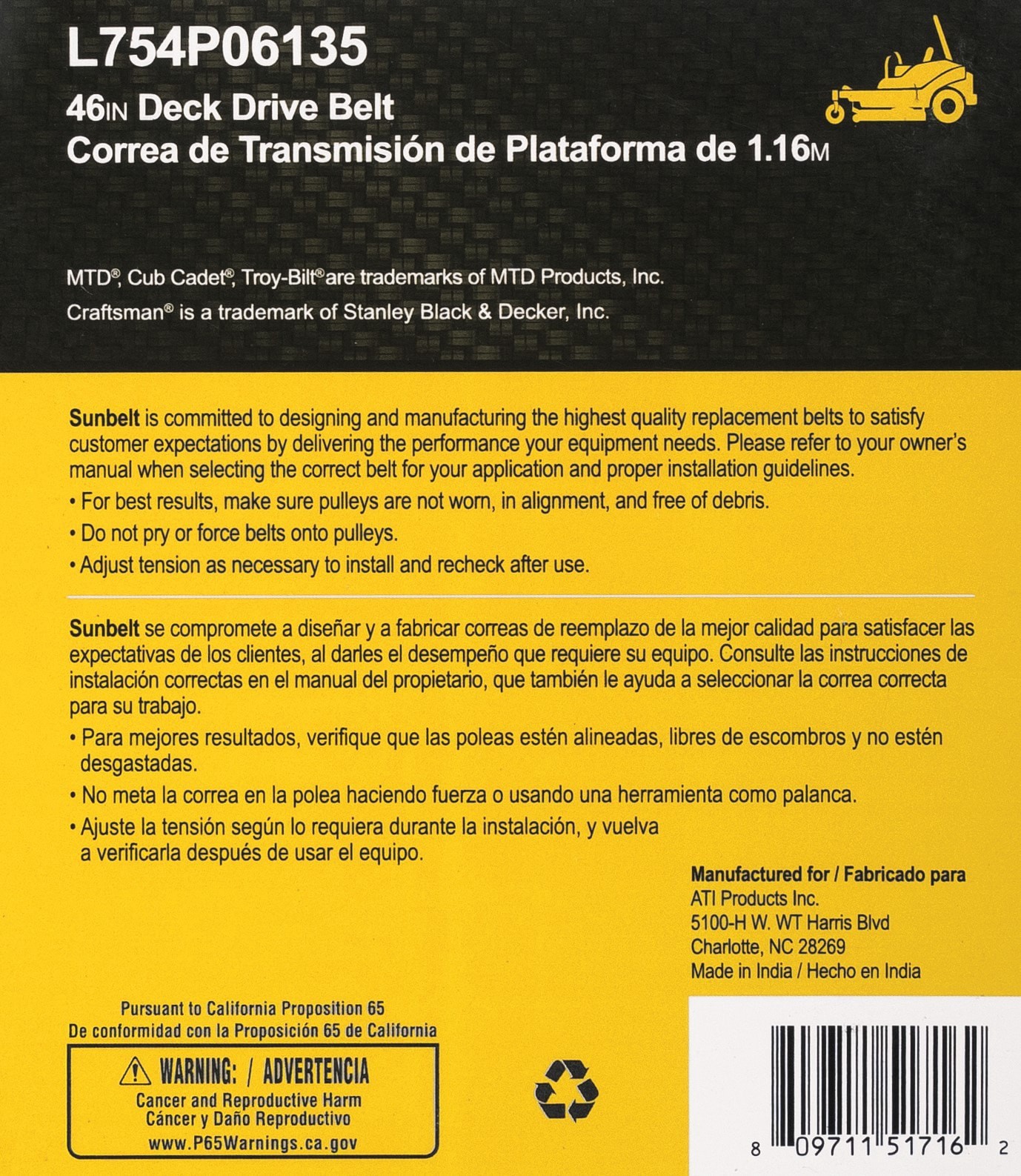slide 6 of 6, Sunbelt 1/2-in x 120.8-in Deck/Drive Belt, for 46-in Zero-turn Mowers, Replaces OEM Part Number 75406135, 754p06135, 754-06135, 754-p06136, 1 ct