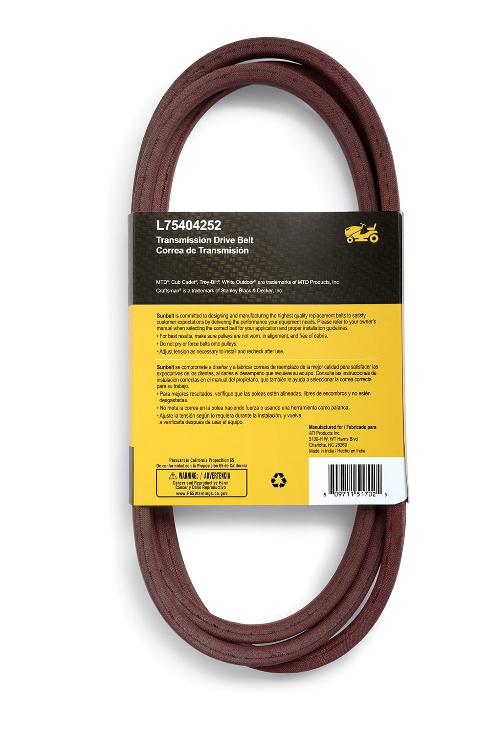 slide 2 of 6, Sunbelt 1/2-in x 84-in Transmission Drive Belt, Riding Mower/Tractors, Replaces OEM Part Number 75404252, 95404252, 754-04252, 954-04253, 1 ct
