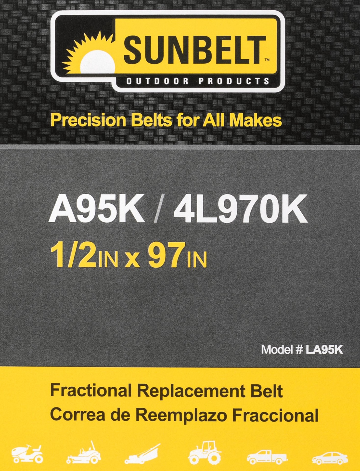 slide 5 of 6, Sunbelt 1/2-in x 97-in Deck/Drive Belt, Multiple, Replaces OEM Part Number A95K, 4L970K, 1 ct