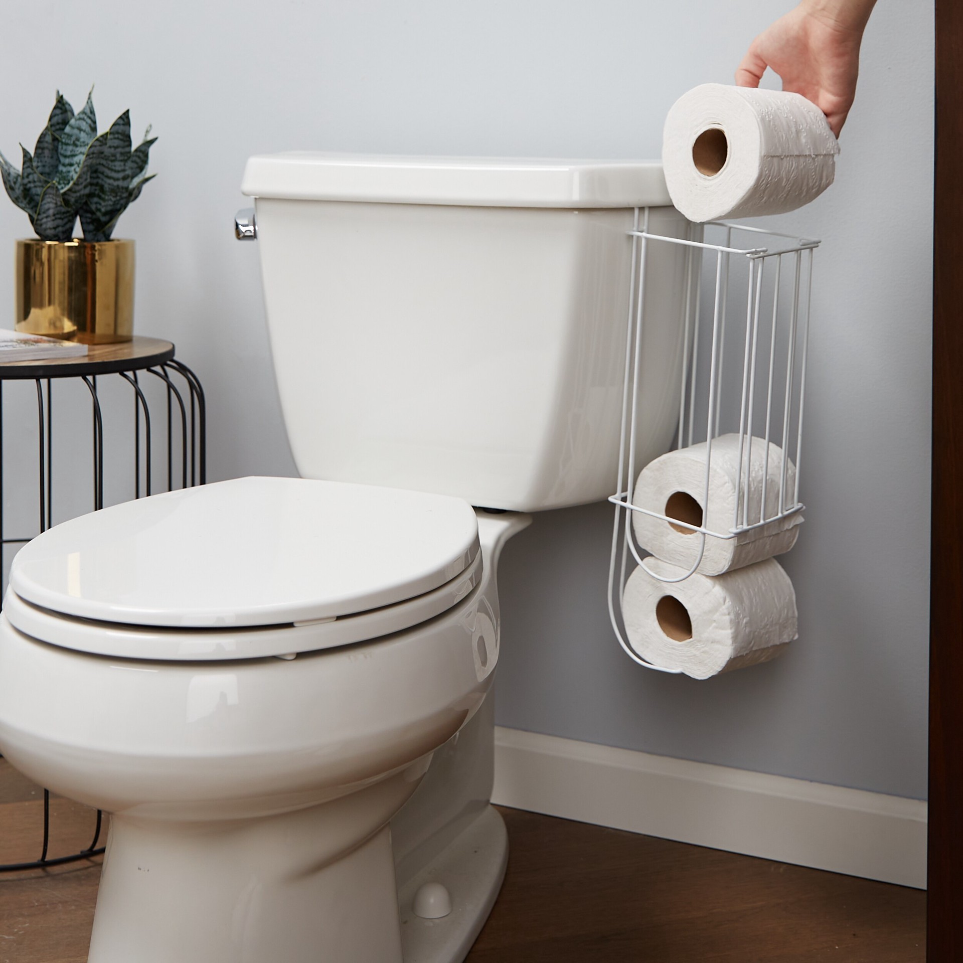 slide 5 of 6, Style Selections White Tank Basket Toilet Paper Holder 3 -Rolls, 1 ct