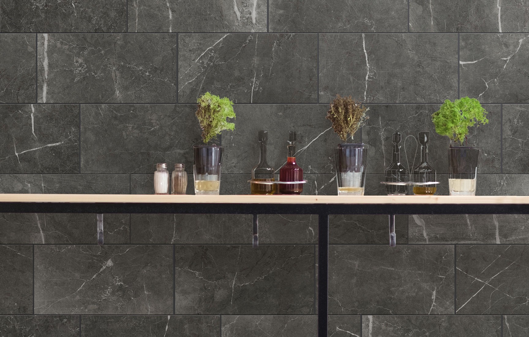 slide 4 of 6, allen + roth Noir Black veined 6-in x 12-in Glazed Porcelain Floor and Wall Tile ( 0.48-sq ft Piece ), 1 ct