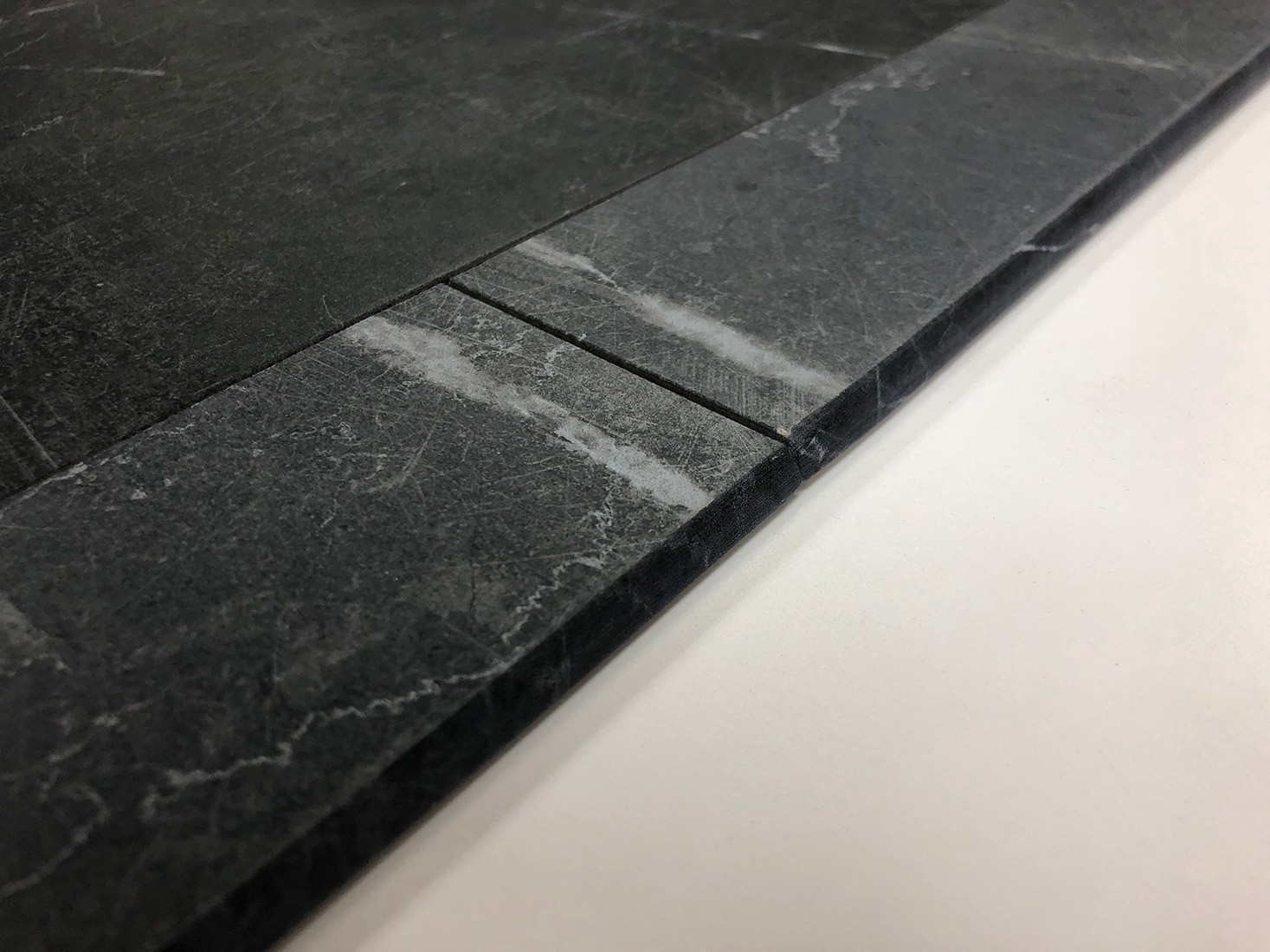 slide 3 of 6, allen + roth Noir Black veined 3-in x 12-in Glazed Porcelain Marble Bullnose Tile, 1 ct