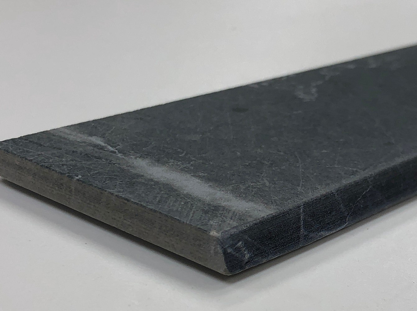 slide 4 of 6, allen + roth Noir Black veined 3-in x 12-in Glazed Porcelain Marble Bullnose Tile, 1 ct