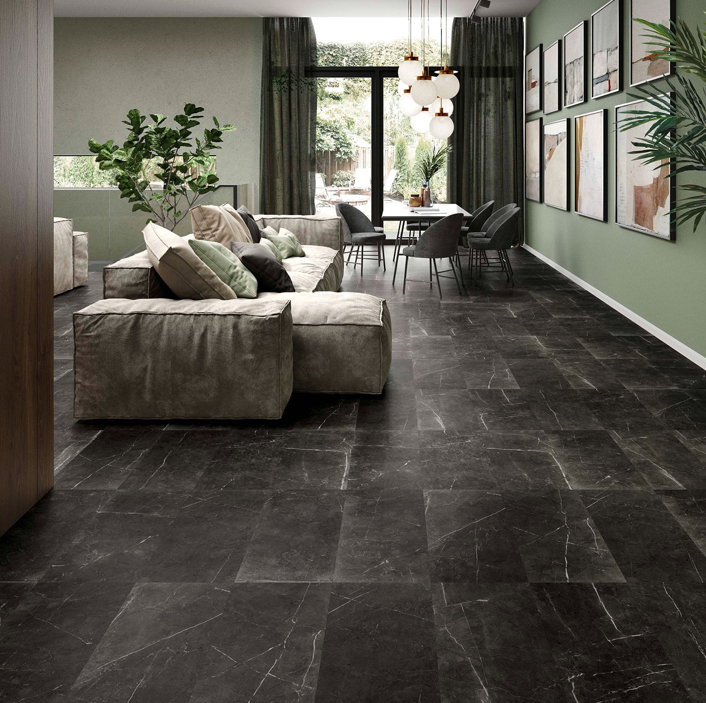 slide 5 of 6, allen + roth Noir Black veined 3-in x 12-in Glazed Porcelain Marble Bullnose Tile, 1 ct