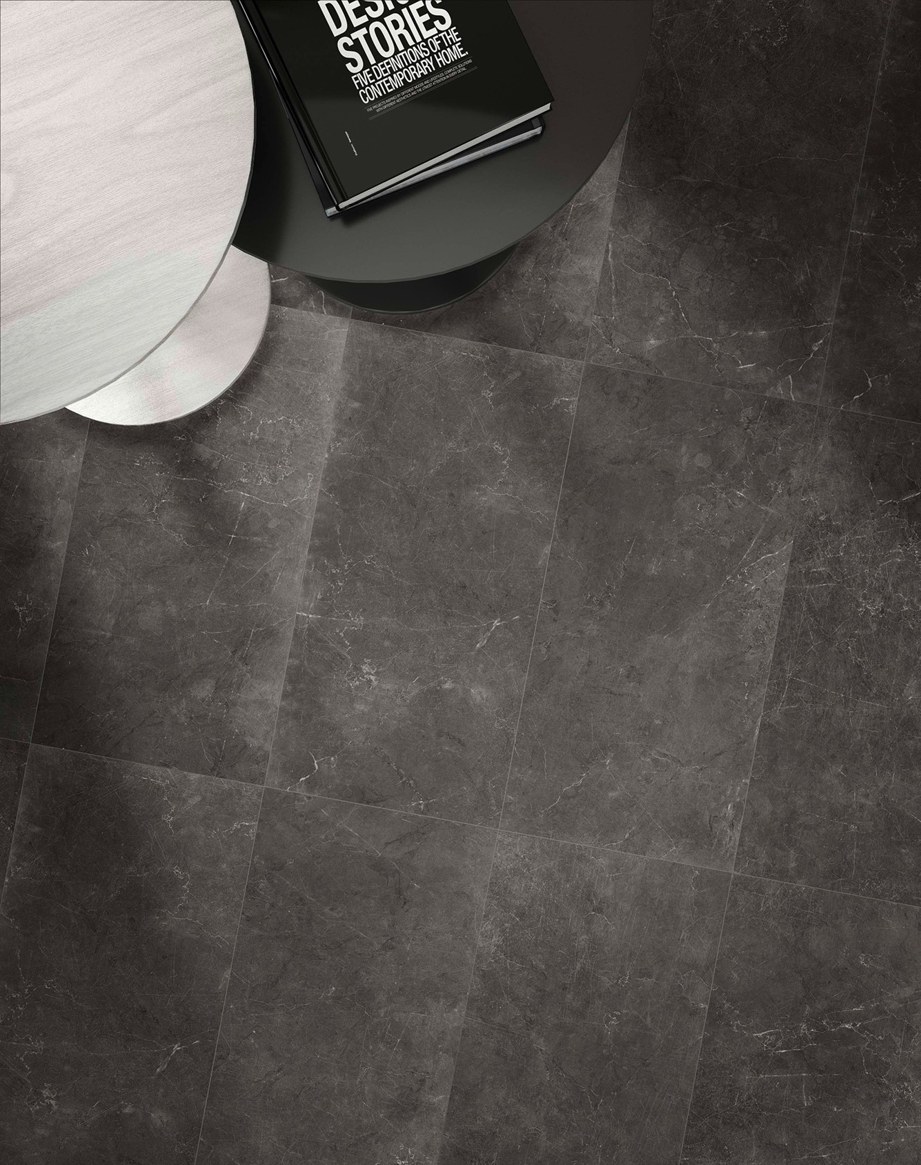 slide 6 of 6, allen + roth Noir Black veined 3-in x 12-in Glazed Porcelain Marble Bullnose Tile, 1 ct