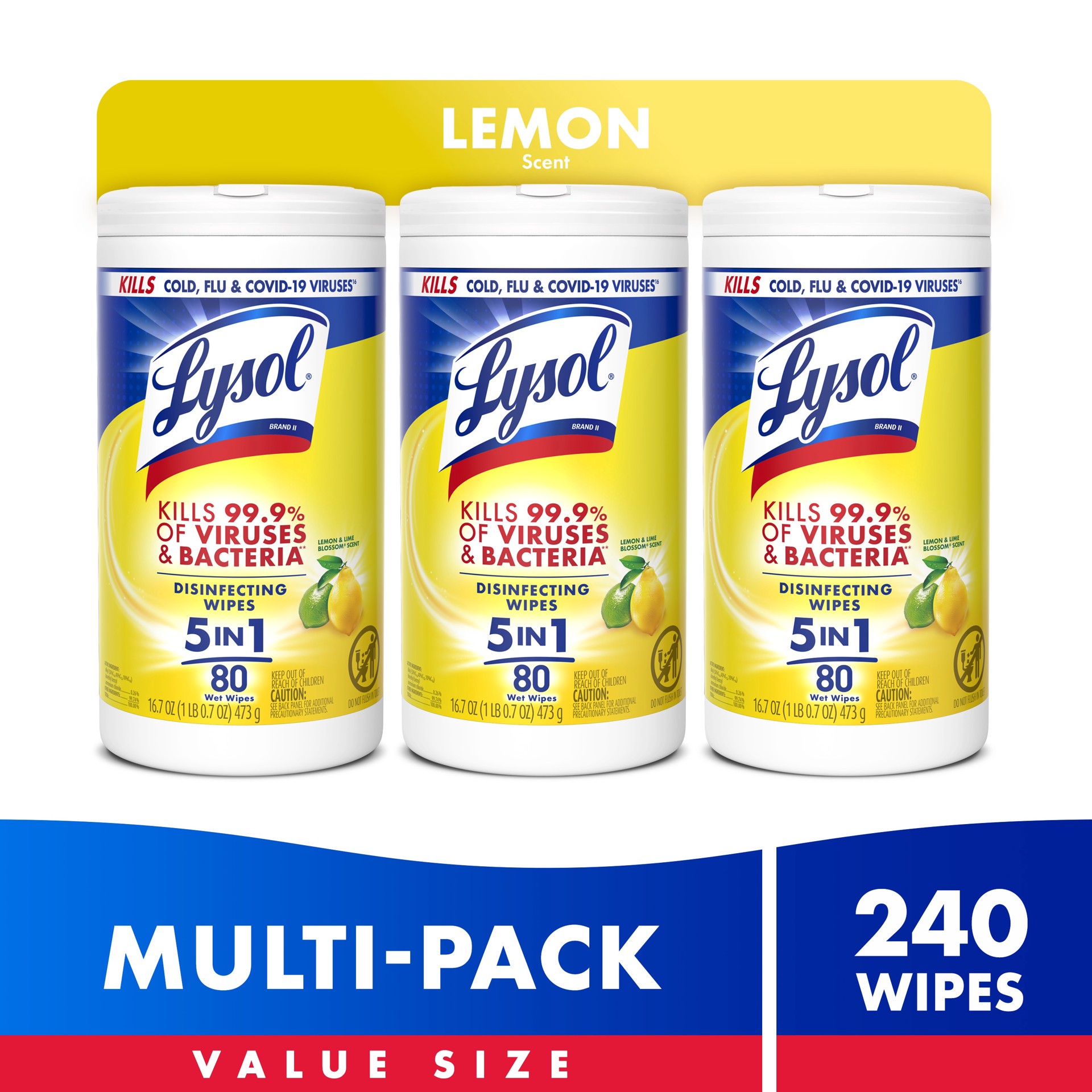 slide 1 of 6, LYSOL 240 -Count Lemon and Lime Blossom Disinfectant Wipes All-Purpose Cleaner 3 -Pack, 1 ct