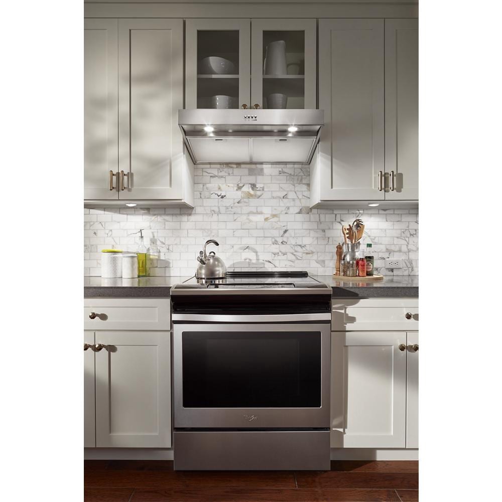 slide 3 of 6, Whirlpool 30 inch Convertible 270-CFM Recirculating Stainless Steel Under Cabinet Range Hood with Charcoal Filter, 1 ct