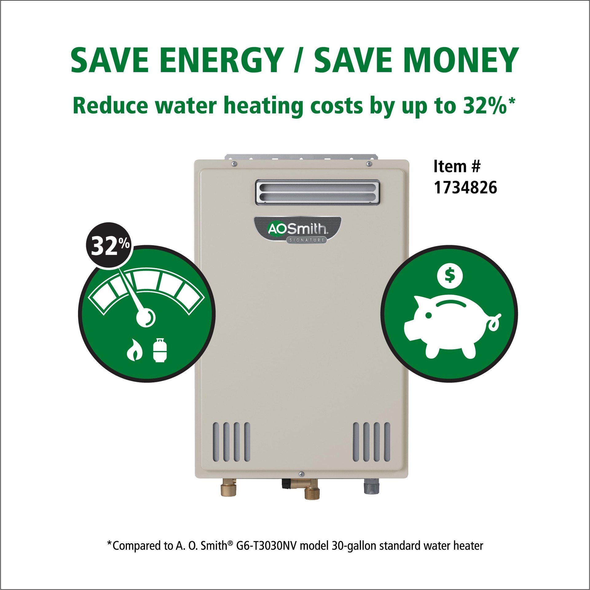 slide 4 of 6, A.O. Smith Signature Series 6.6-GPM 140000-BTU Outdoor Natural Gas/Liquid Propane Tankless Water Heater, 1 ct