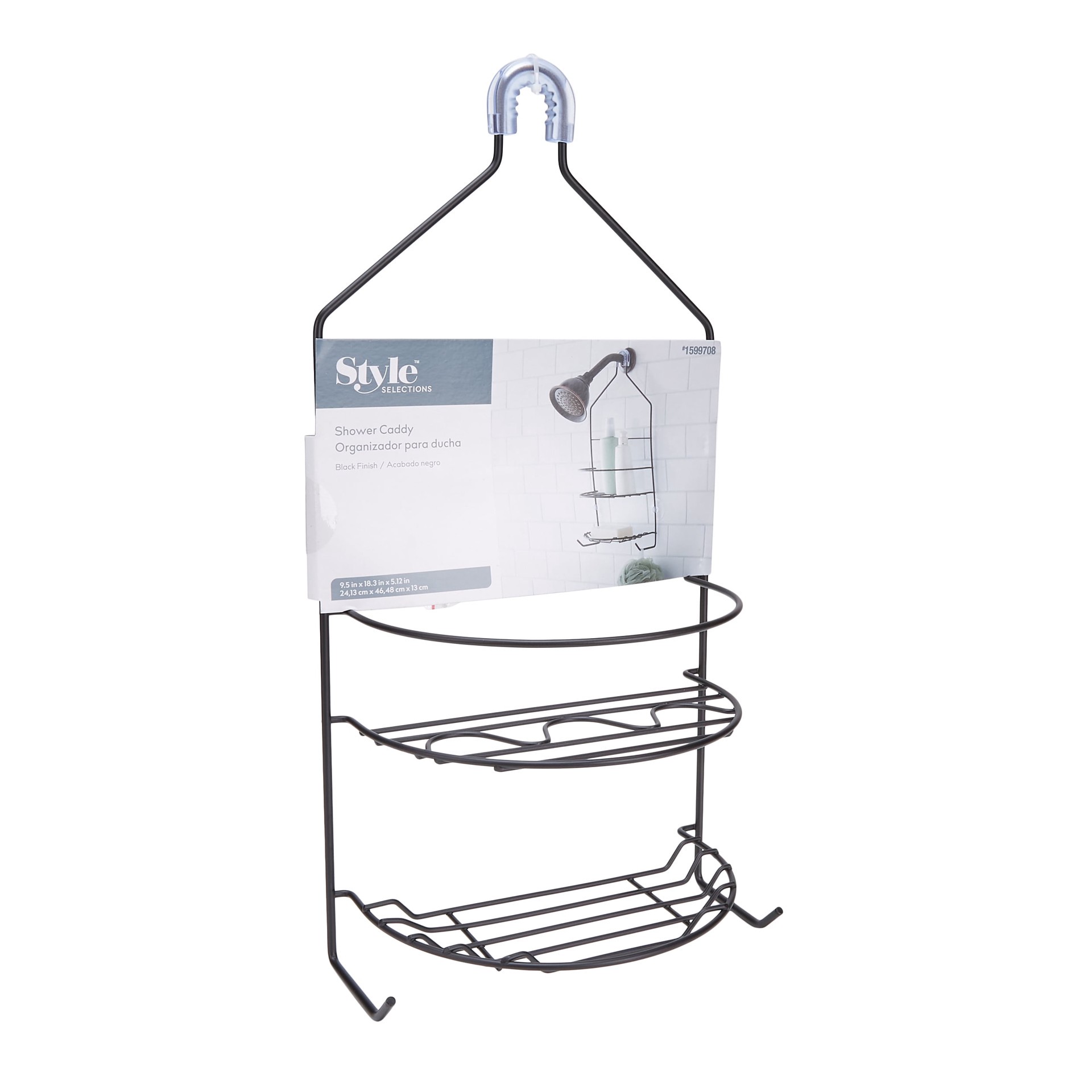 slide 3 of 6, Style Selections Black Steel 2 -Shelf Hanging shower caddy 9.5-in x 5.12-in x 18.31-in, 1 ct